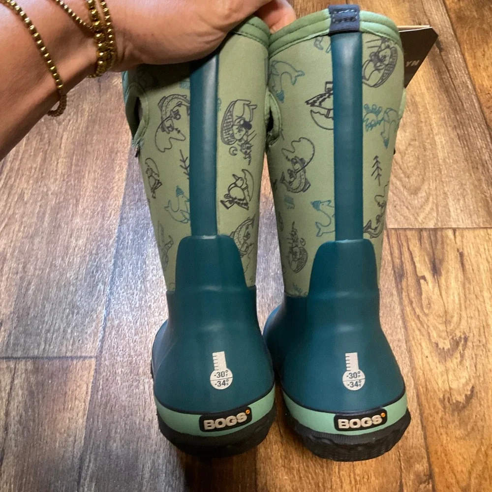 Bogs Boots Size Youth 5 Classic Davi Rollyn 72498 Insulated Rain Teal Snow New